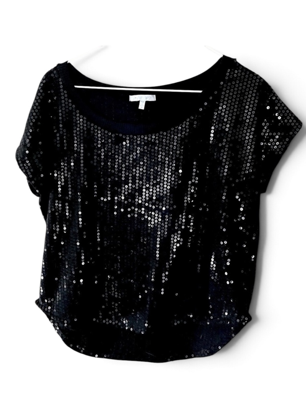 Black Sequined Crewneck Crop Top